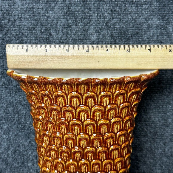 Vintage 1940s Red Wing Pottery footed vase 1157 textured scales brown gold boho - Picture 8 of 10